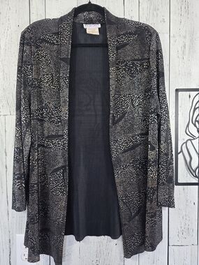 Vintage FairSet Black Gold Metallic Pleated Jacket Shoulder Pads Size M